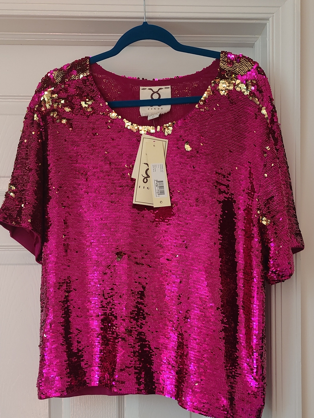 FIGUE NWT magenta/gold sequin top Sz L
